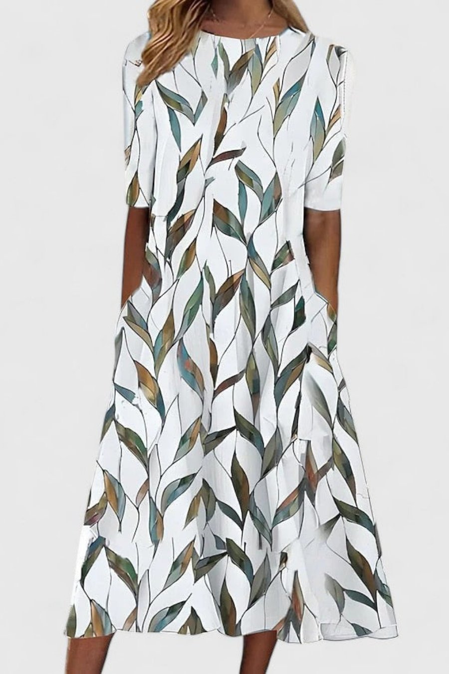Women's A-Line Short-Sleeve Midi Dress – Elegant Occasion Wear