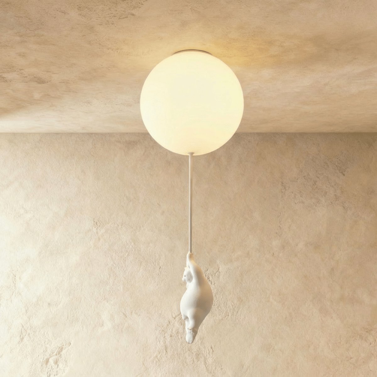 Minimalist Metal Ceiling Light with Bear Figurine