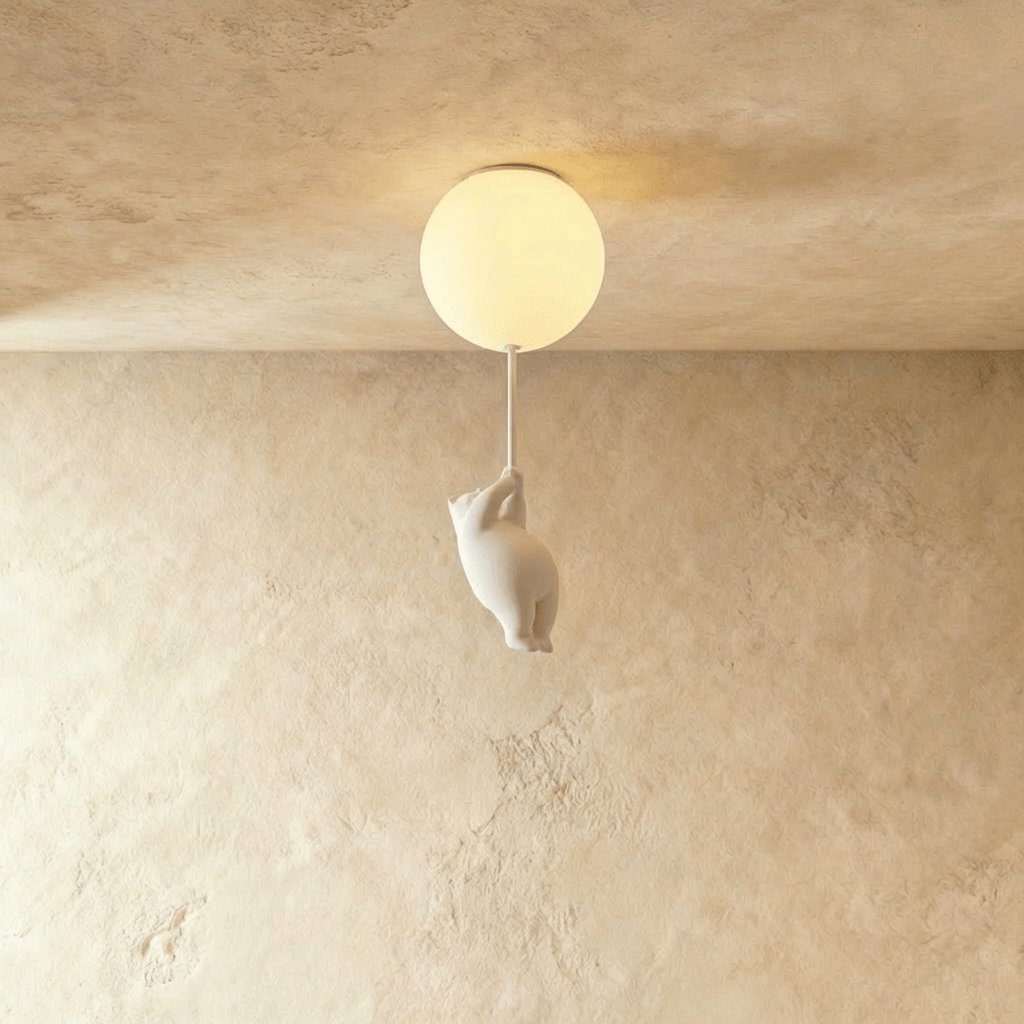 Minimalist Metal Ceiling Light with Bear Figurine