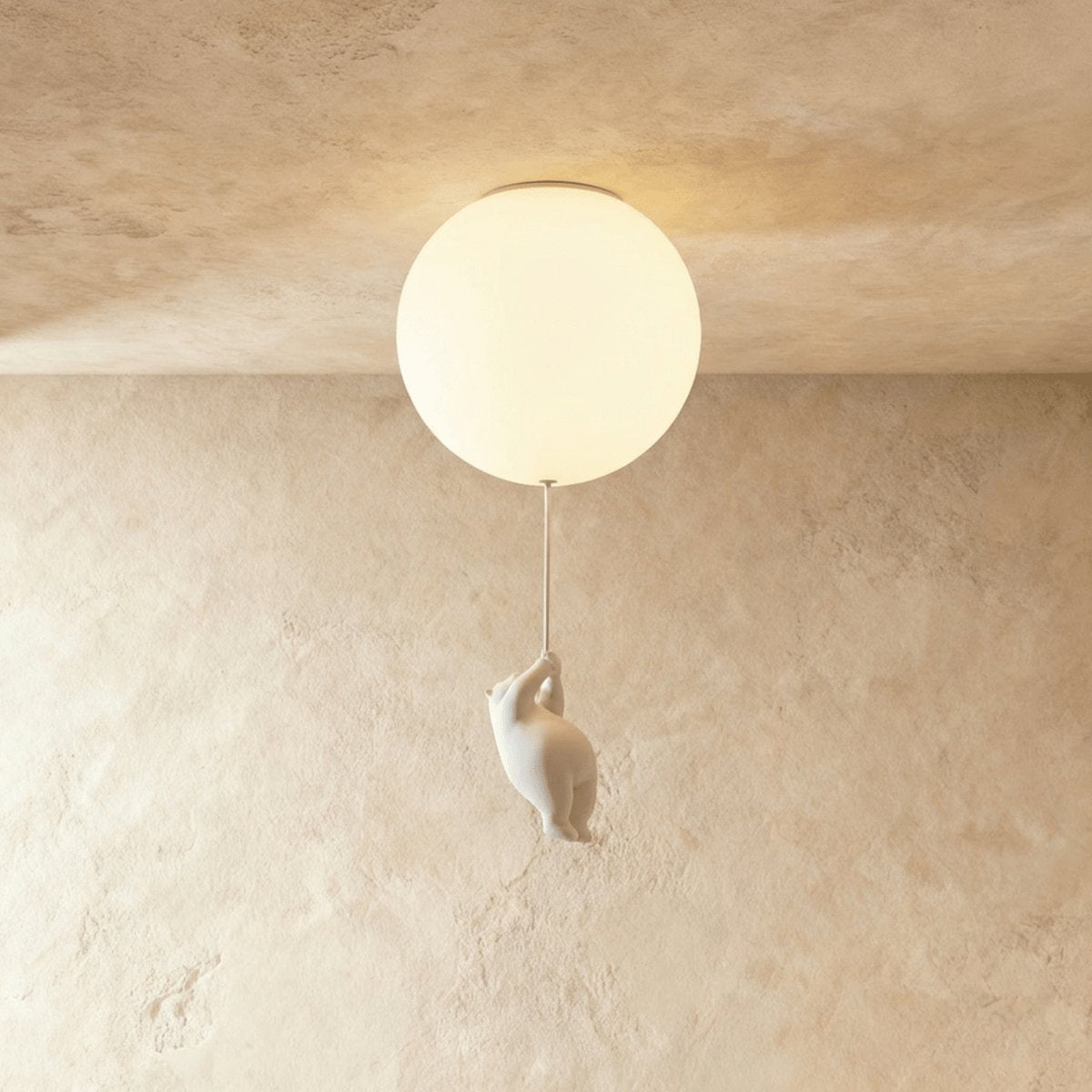 Minimalist Metal Ceiling Light with Bear Figurine