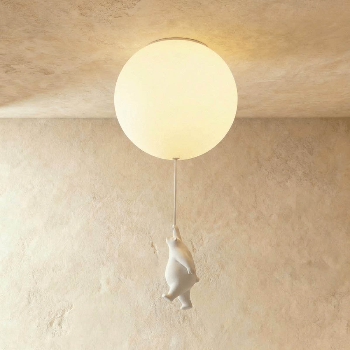 Minimalist Metal Ceiling Light with Bear Figurine