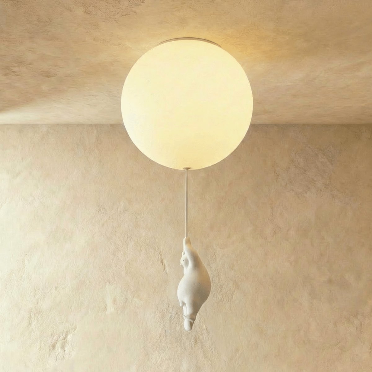 Minimalist Metal Ceiling Light with Bear Figurine