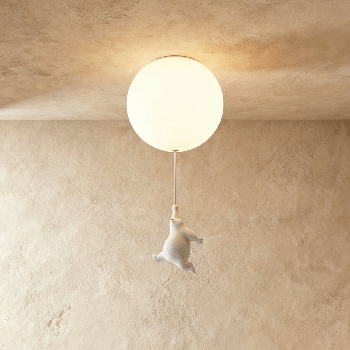 Minimalist Metal Ceiling Light with Bear Figurine