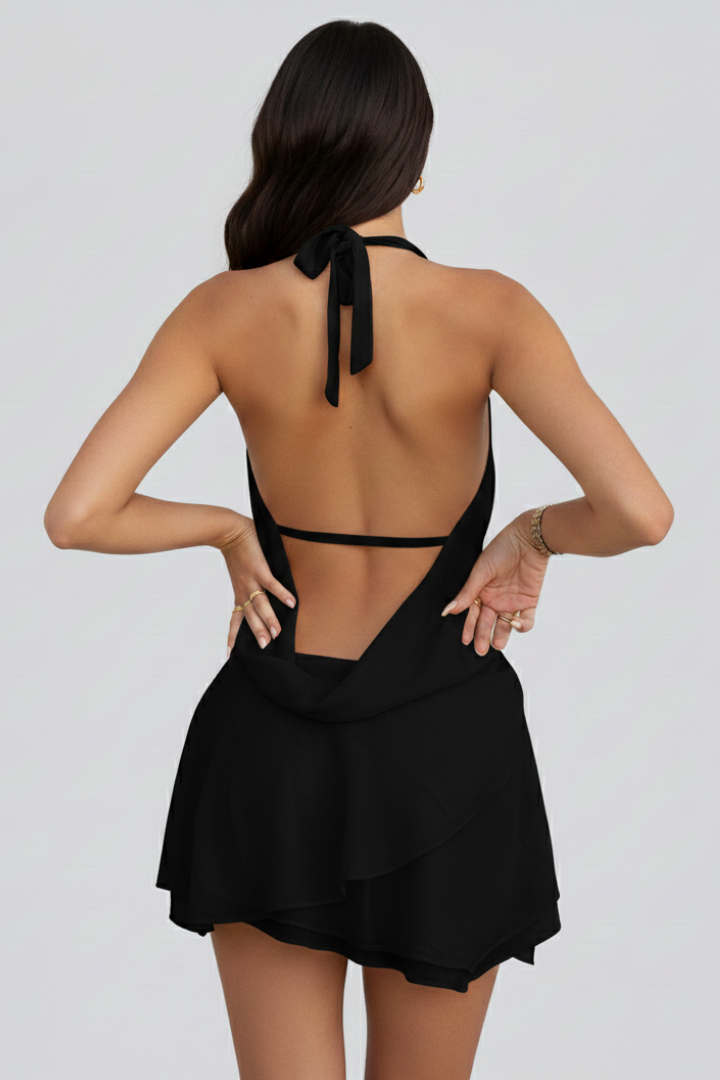 Women's Dress with V-Neck and Open Back in Black - View 5.0 | Roselva