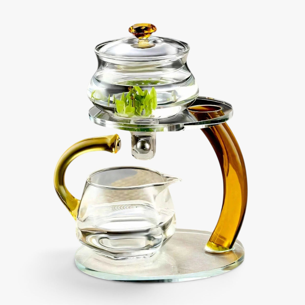 Roselva TranquiliTea magnetic glass teapot with gold accents and heat-resistant design for brewing loose leaf tea