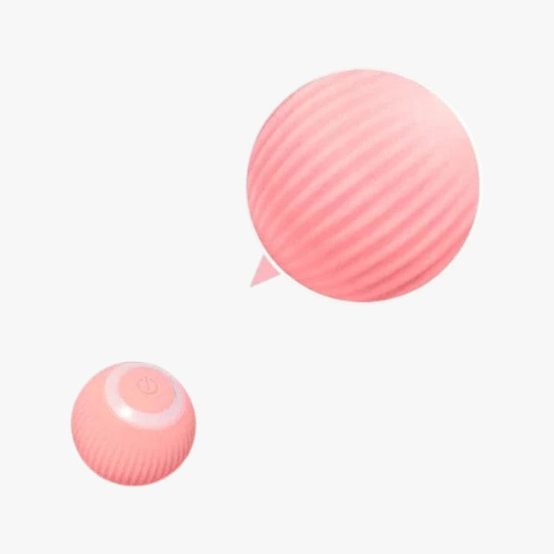 Roselva pink interactive hunting cat toy ball with a textured nylon surface and power button detail