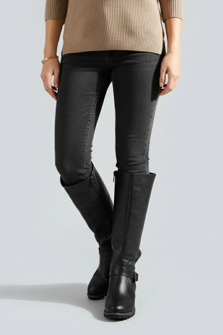 Women's High Ankle Boots with Decorative Buckle in Brown - View 6.0 | Roselva